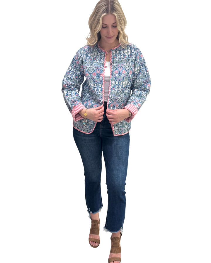 The Madeline Reversible Hand Block Printed Jacket in Multi-Colored Blue — view 3