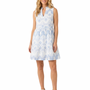 The Bennett Sleeveless Cotton Dress in Blue Palm Print