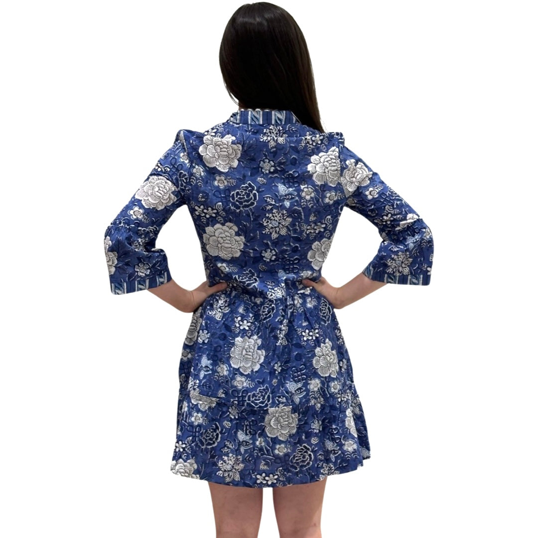 The Makayla Block Print Dress in Blue Floral — view 6
