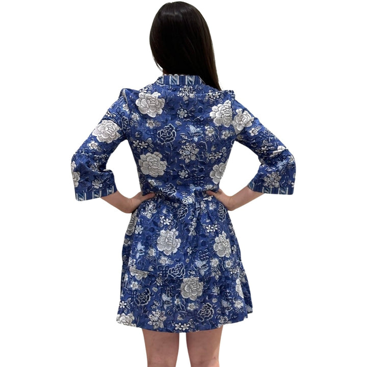 The Makayla Block Print Dress in Blue Floral — view 6