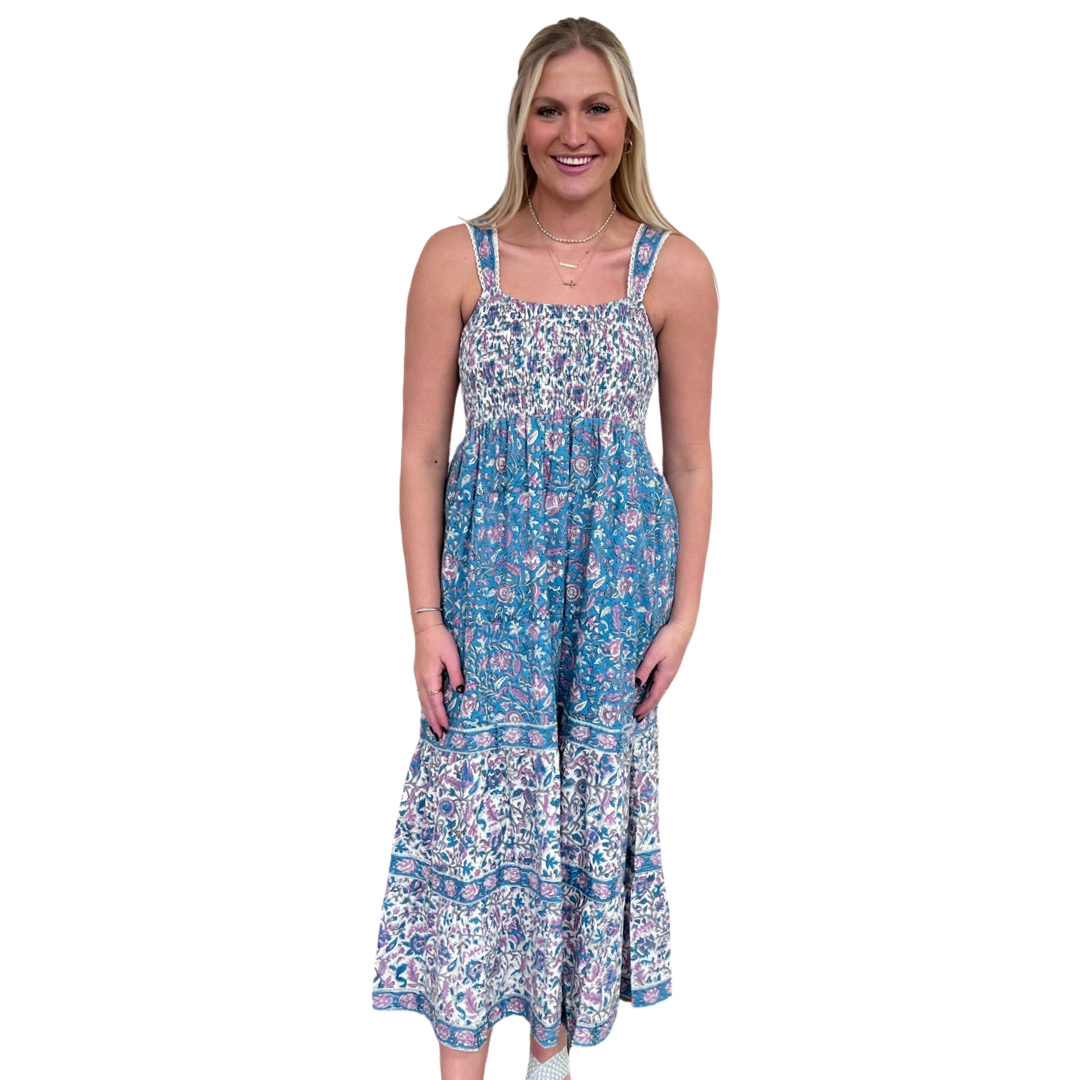 The Sutton Floral Print Smocked Long Length Dress — view 2