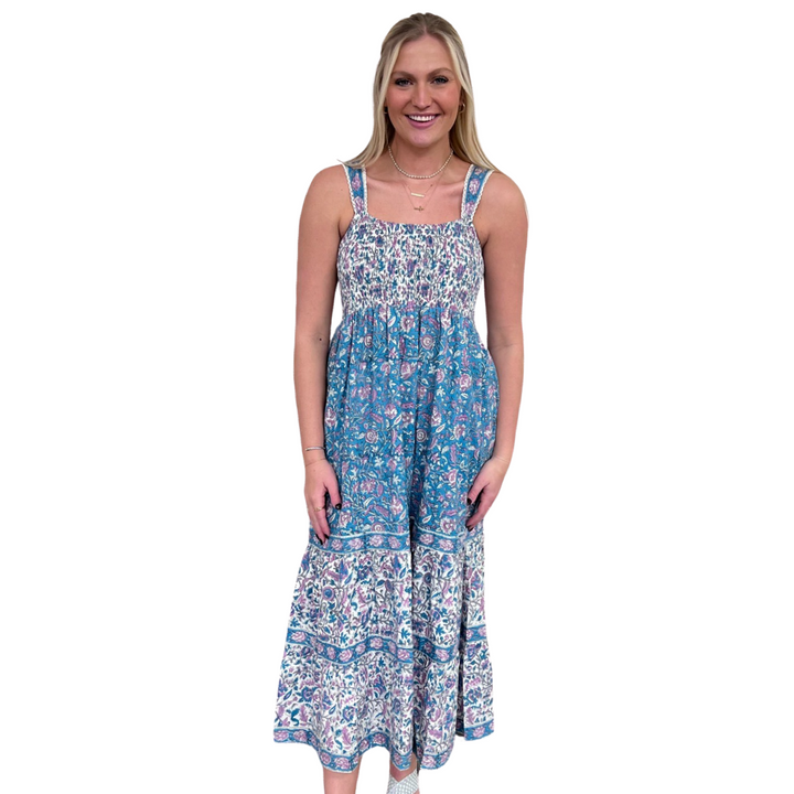 The Sutton Floral Print Smocked Long Length Dress — view 2