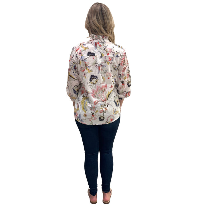 The Tricia Hand Block Printed Top in Ivory Floral — view 5