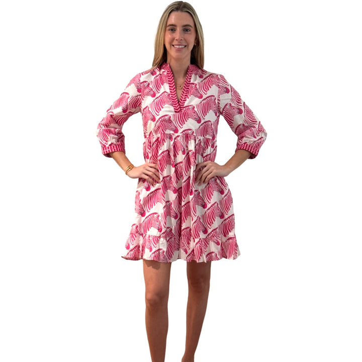 The Show Your Stripes Morley Embroidered Trim Dress in Pink and White Zebra Print — view 8