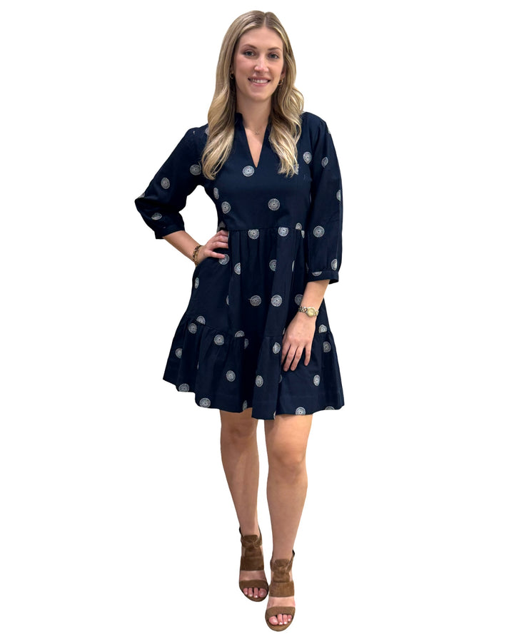 The Preston Navy White Embroidered Cotton Dress — view 2