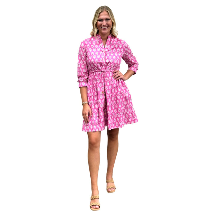 The Hamilton Tie Waist Dress in Pink Block Print Floral — view 4