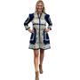 The Addison Border Print Dress in Navy and Beige