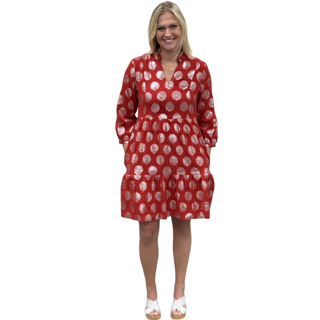 The Preston Metallic Party Dress in Red and Silver — view 3