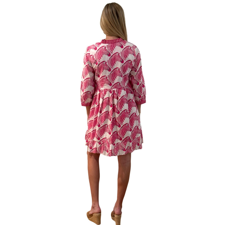 The Show Your Stripes Morley Embroidered Trim Dress in Pink and White Zebra Print — view 9