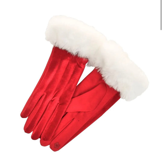 Red Velvet Faux Fur Fleece Lined Glove