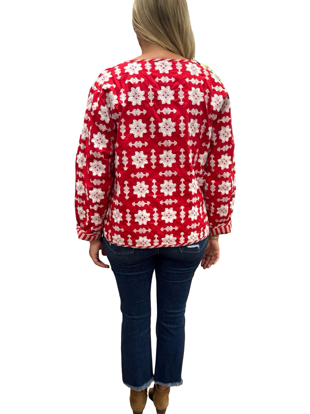 The Nellie Reversible Applique Jacket in Red and White