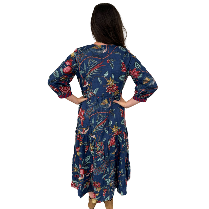 The Daniella Embroidered Trim Dress in Deep Navy Hand Blocked Floral — view 7