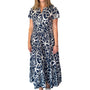 The Sydney Short Sleeve Cinch Waist Dress in Navy White Abstact Floral
