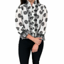The Amelia Ruffle Front Top in Optic Black White Border Print