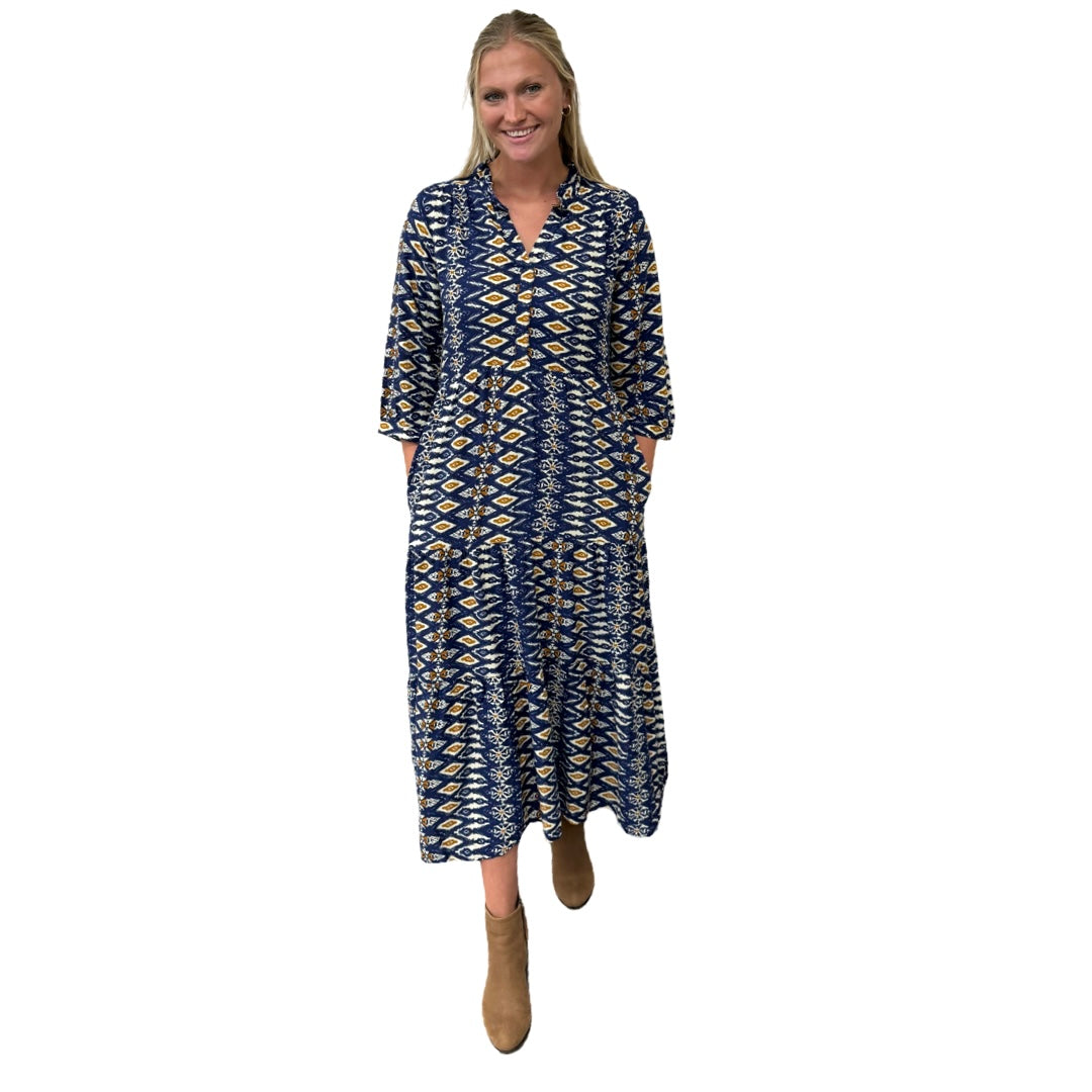 The Campbell Midi Length Dress in Navy and Mocha — view 3