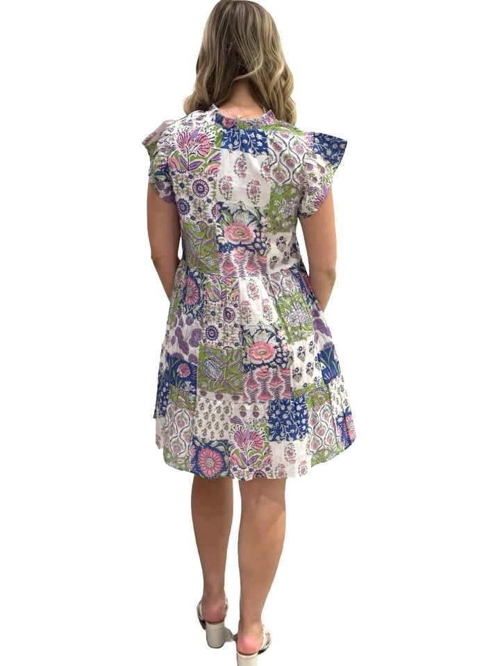 The Tinley Flutter Sleeve Dress in Vibrant Patchwork Cotton — view 6