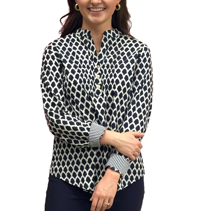 The Avery Navy and White Button Front Top — view 5