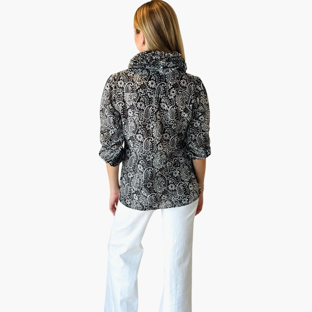 The Maria Ruffle Collar Blouse in Black and White — view 7