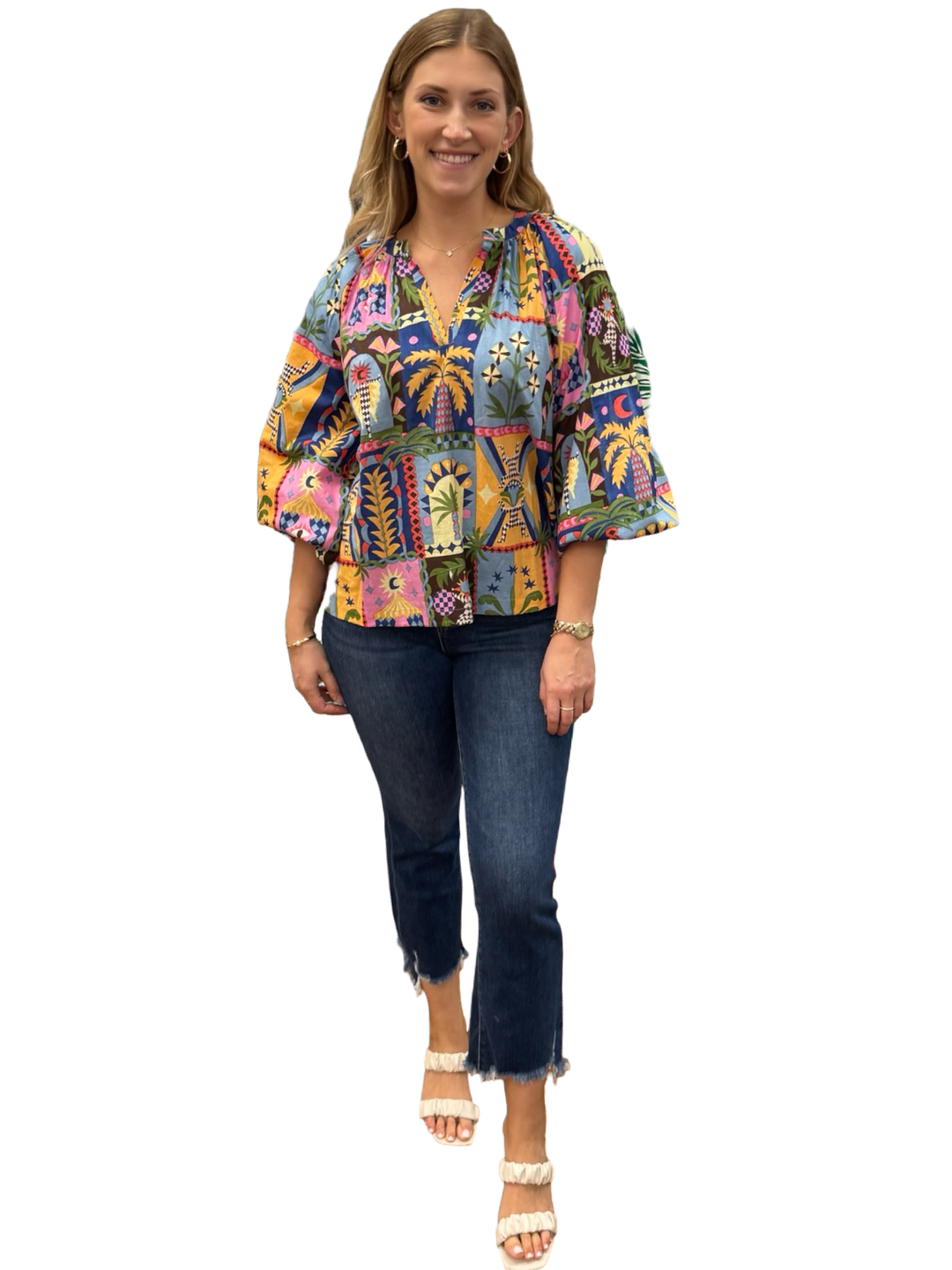 The Ashley Multi Color Stamp Print Cotton Top