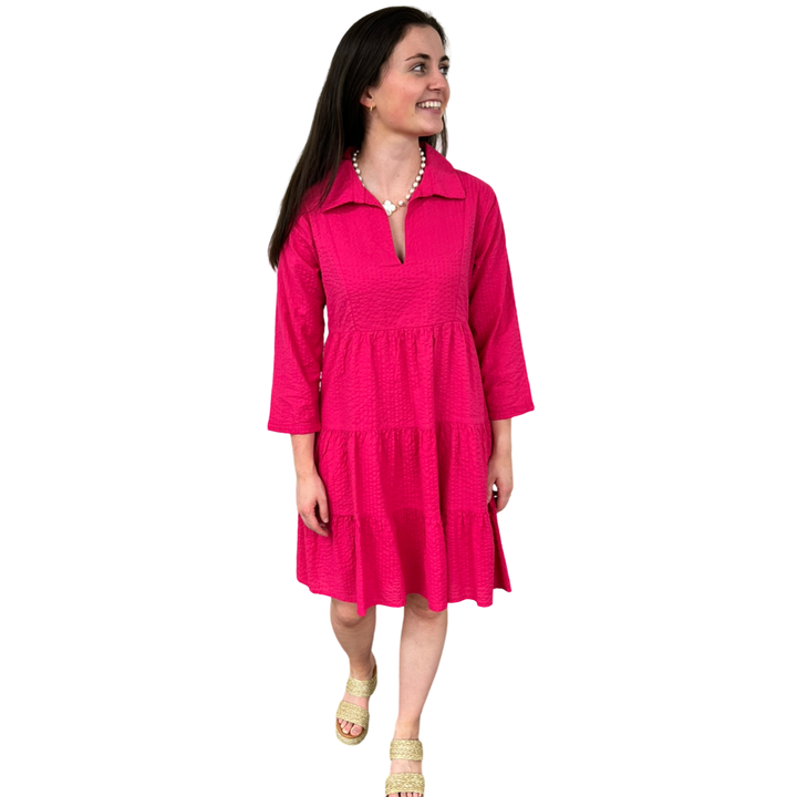 The Annie Easy Fit Collared Dress Hot Pink Dress — view 4