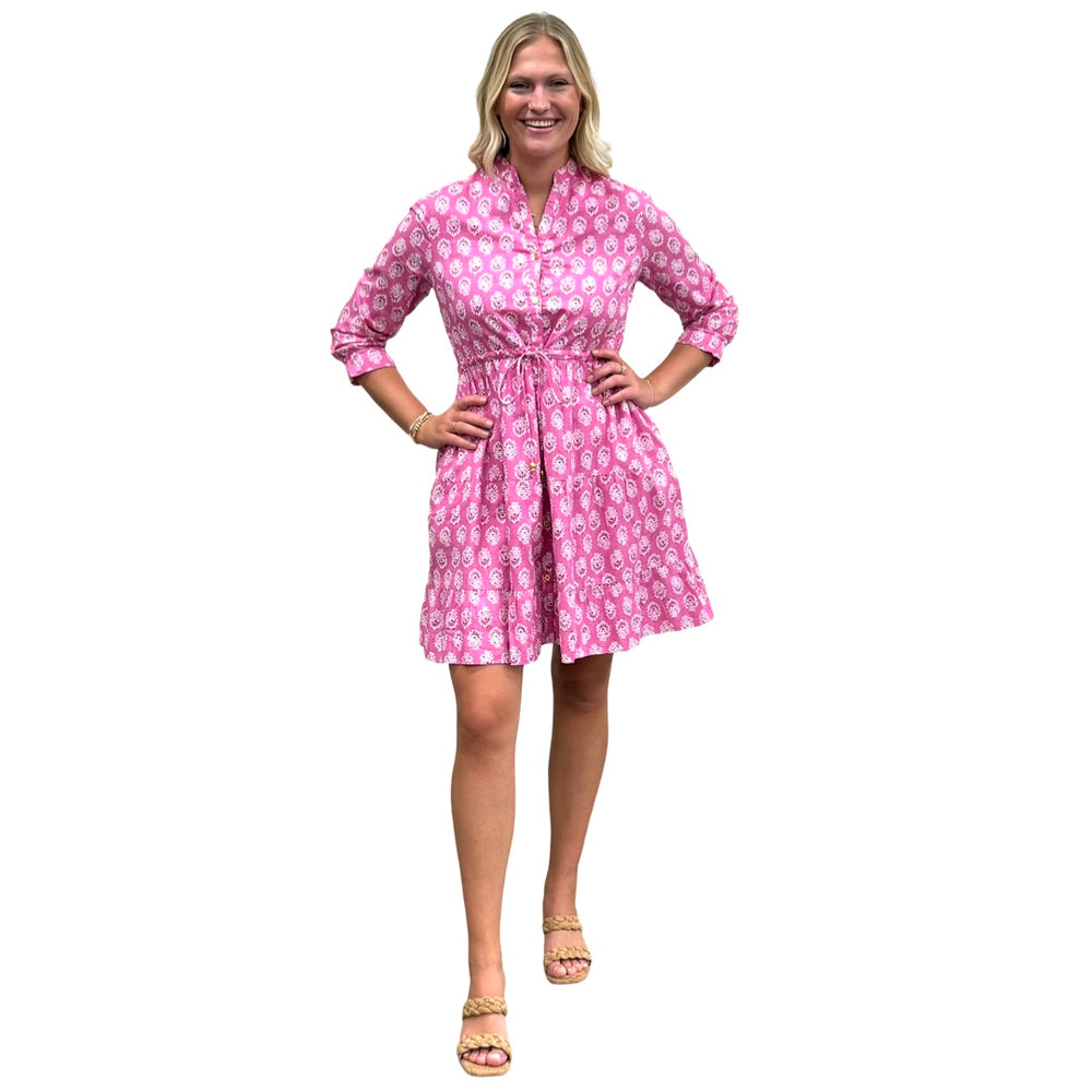The Hamilton Tie Waist Dress in Pink Block Print Floral — view 2