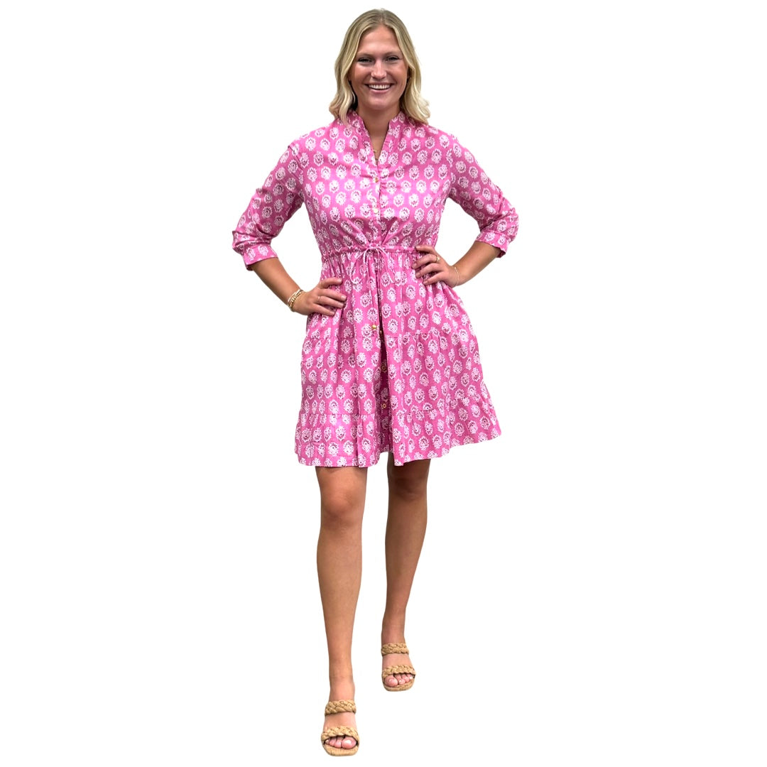 The Hamilton Tie Waist Dress in Pink Block Print Floral — view 2