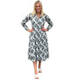 The Marion Cotton Hand Block Button Front Dress in Striped Slate Blue Floral
