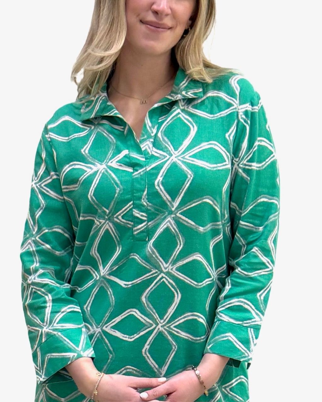 The Lisette Cotton Dress in Parakeet Green and White — view 4
