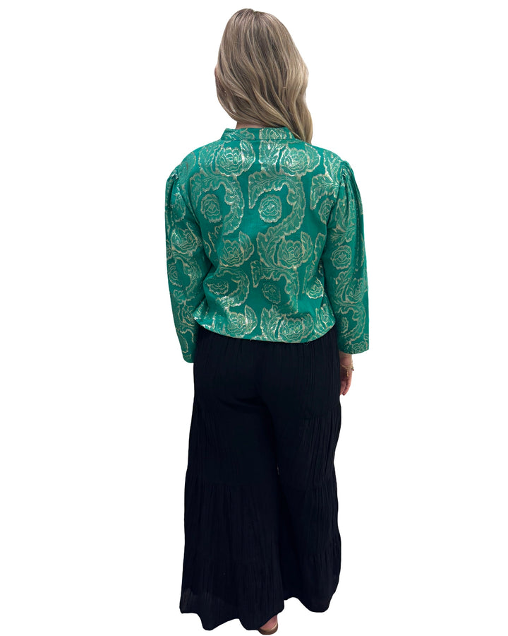 The Adelaide Button Front Jacket Top in Emerald and Gold — view 5