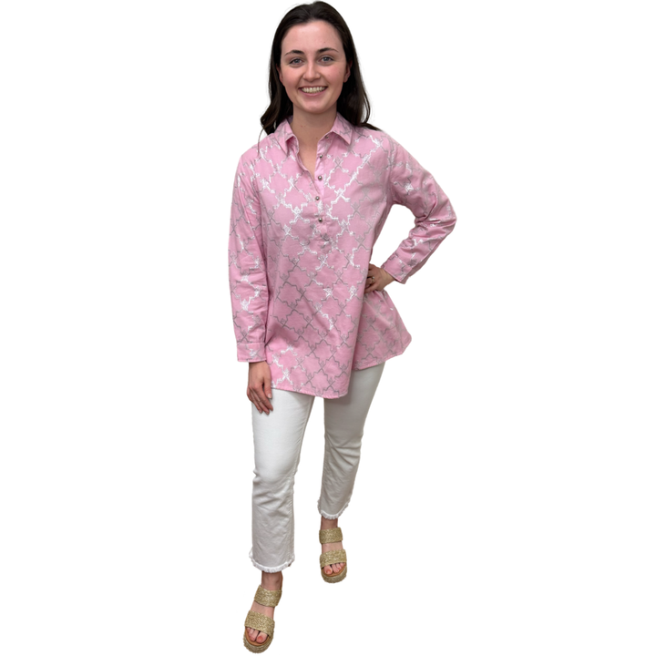 The Harper Easy Fit Top in Soft Pink and Silver Metallic — view 5