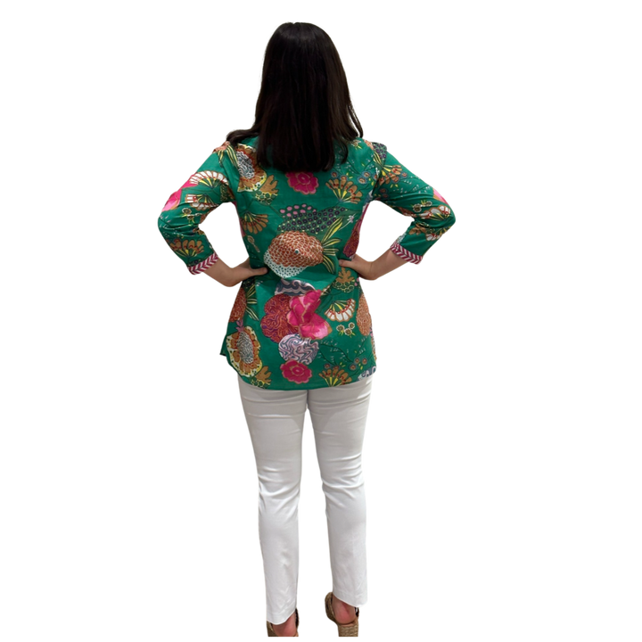 The Brie Floral Printed Cotton Tunic in Jade — view 5
