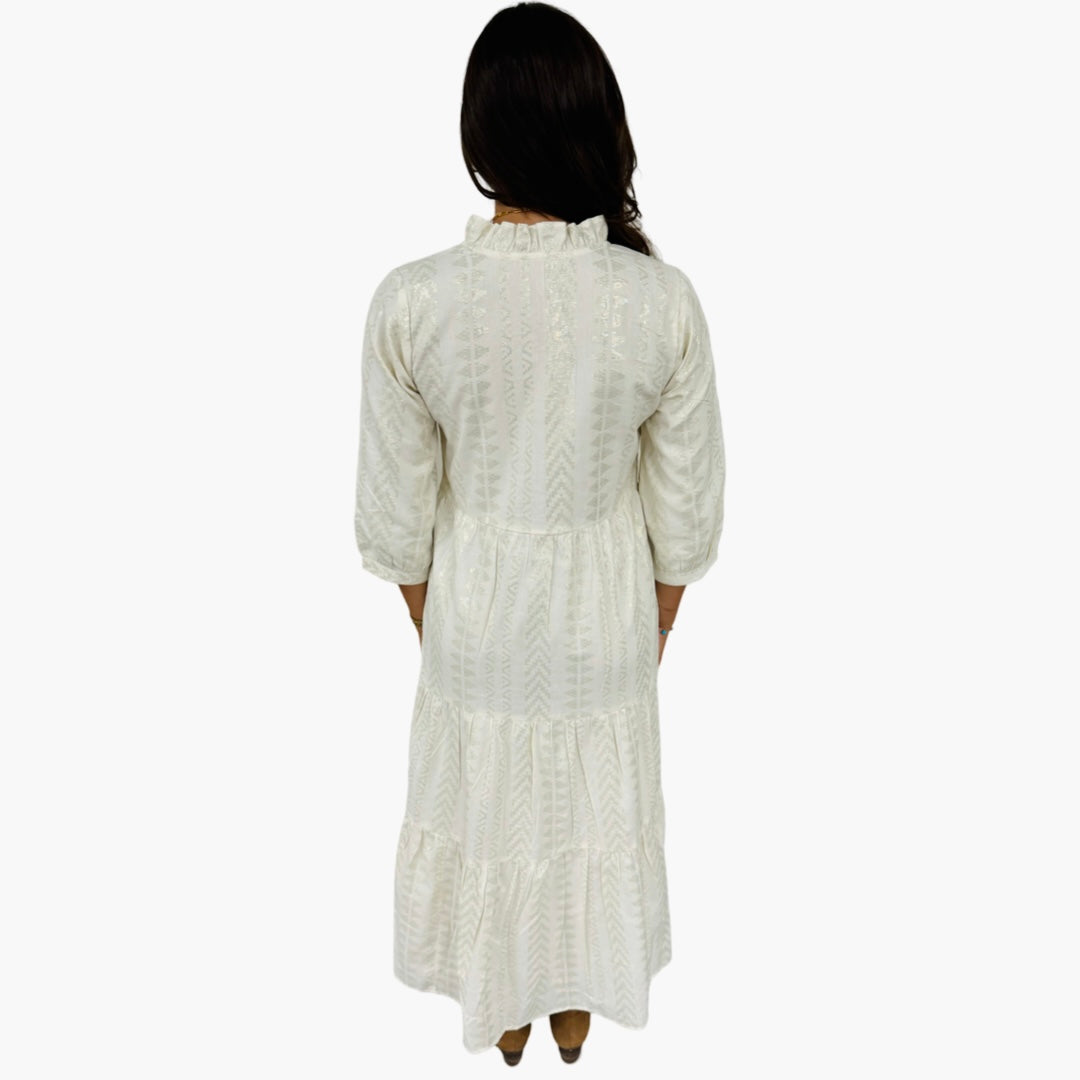 The Campbell Cream and Gold Jacquard Dress — view 8