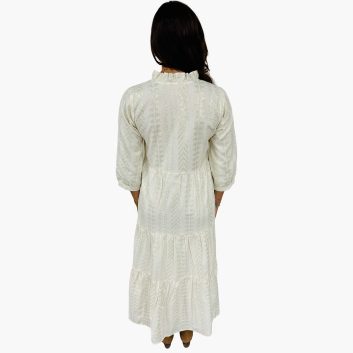 The Campbell Cream and Gold Jacquard Dress — view 8