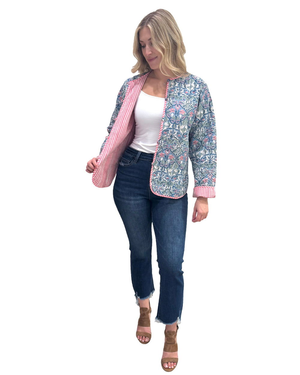 The Madeline Reversible Hand Block Printed Jacket in Multi-Colored Blue — view 2