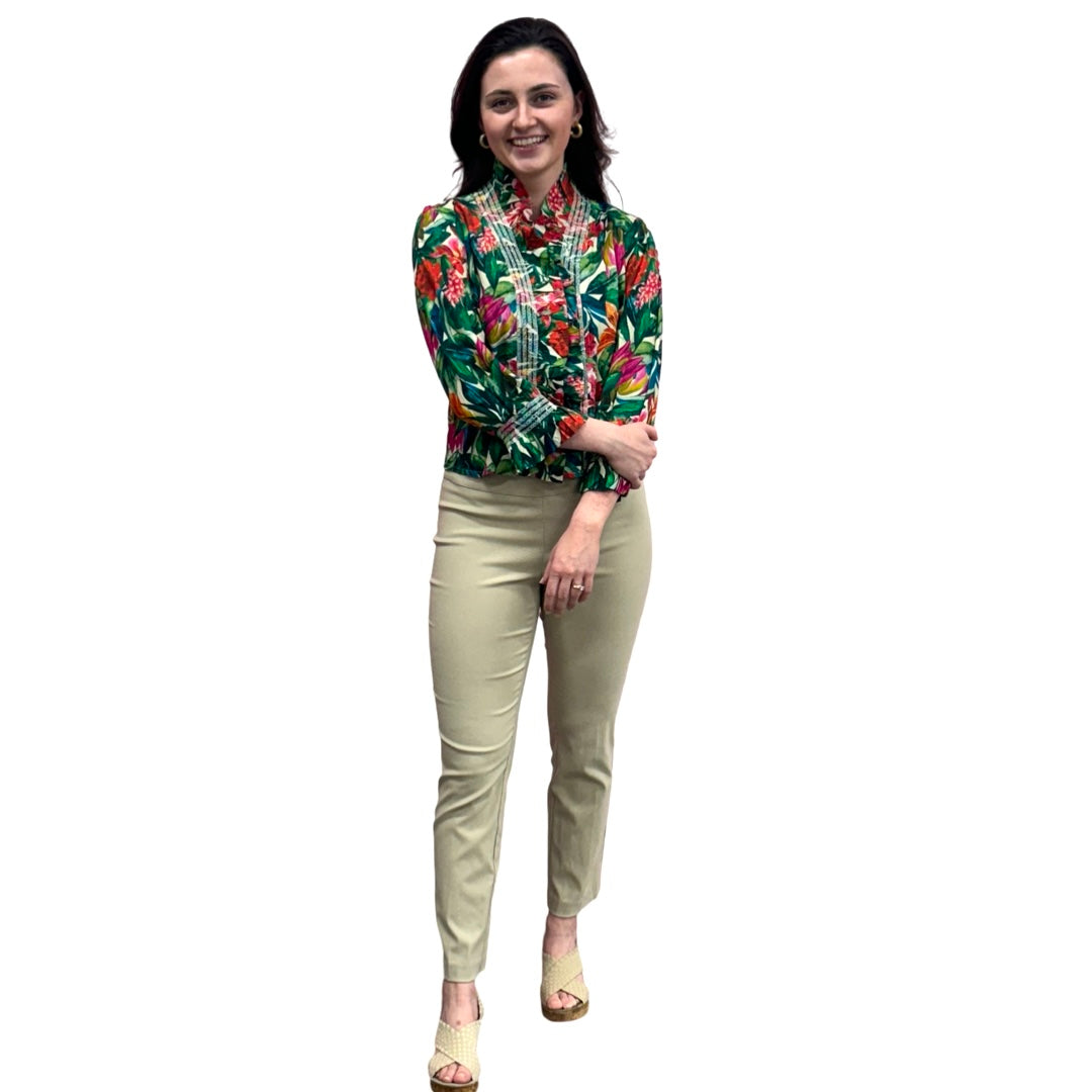 The Amelia Ruffle Front Top in Tropical Floral — view 2