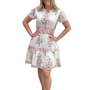 The Sydney Short Sleeve Hand Block Printed Cotton Dress in Pink Motif