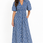 The Joanie Smocked Dress in Blue White Ikat