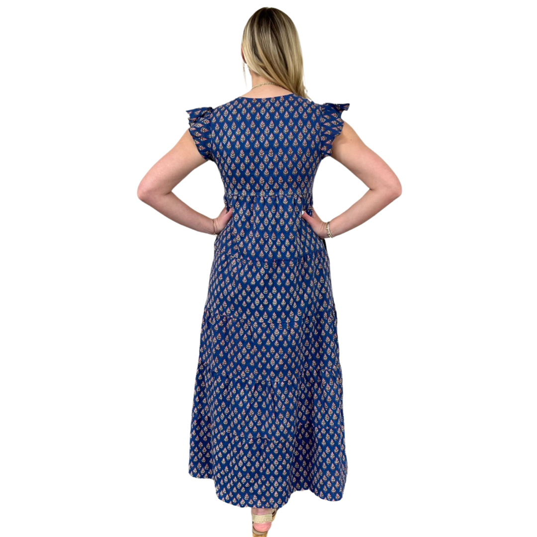 The Isabella Maxi Dress in Blue and Pink Hand Blocked Floral — view 5