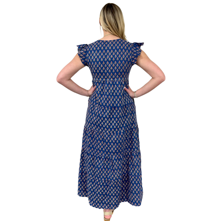 The Isabella Maxi Dress in Blue and Pink Hand Blocked Floral — view 5