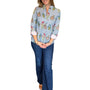 The Eloise Cotton Hand Block Printed Top in Blue Striped Floral