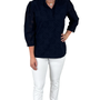 The Shipley Stand-Up Collar Top in Navy Jacquard Cotton