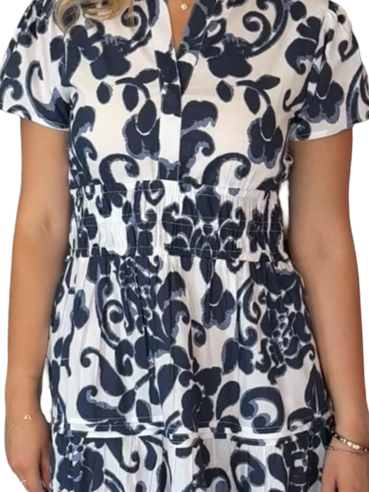 The Sydney Cinch Waist Dress in Blue Floral — view 6