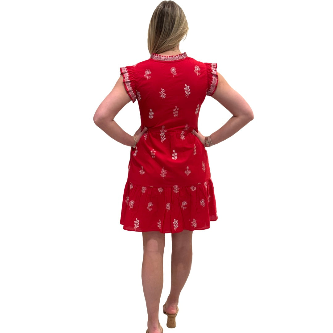 The Embroidered Campbell Flutter Sleeve in Red and White — view 6