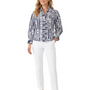The Amelia Cotton Ruffle Top in Navy Striped Floral Print