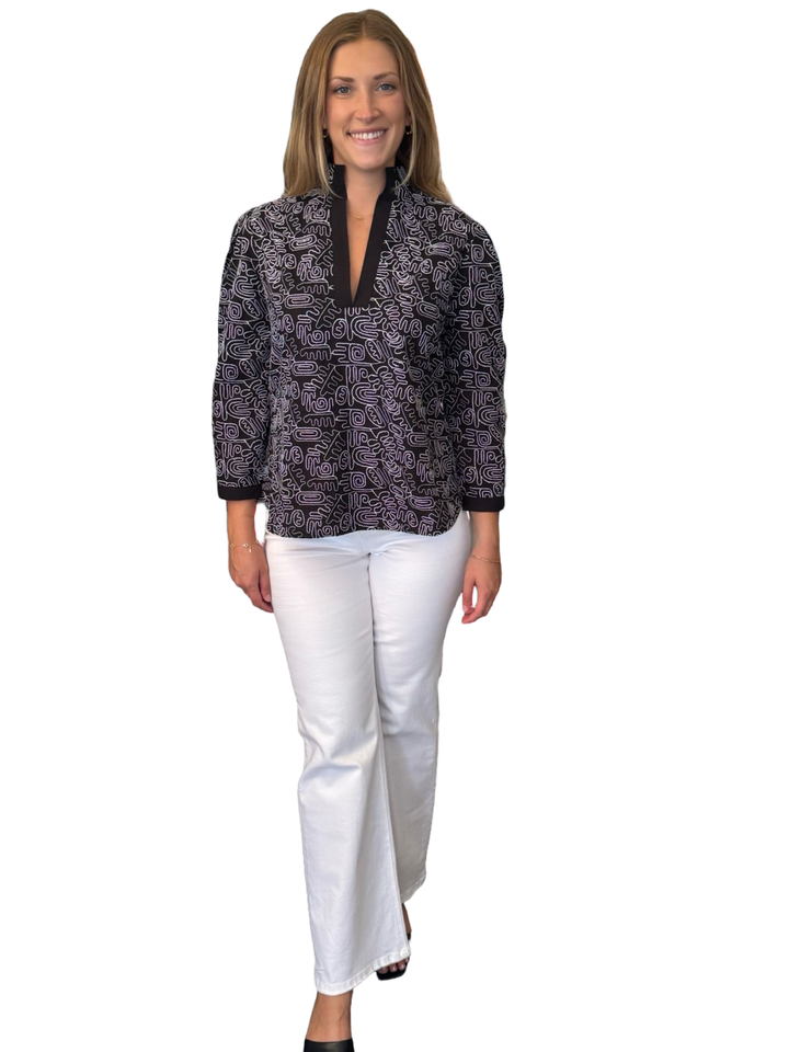 The Missy Top in Black Embroidered Cotton