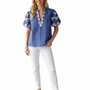 The Kelly Embroidered Cotton Top in Blue Stripe