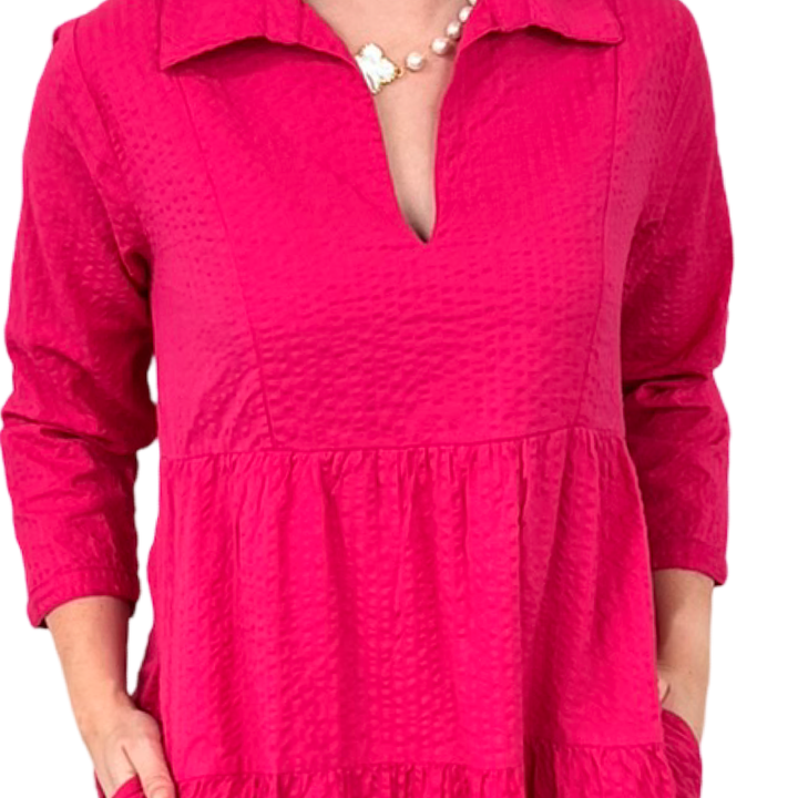 The Annie Easy Fit Collared Dress Hot Pink Dress — view 6