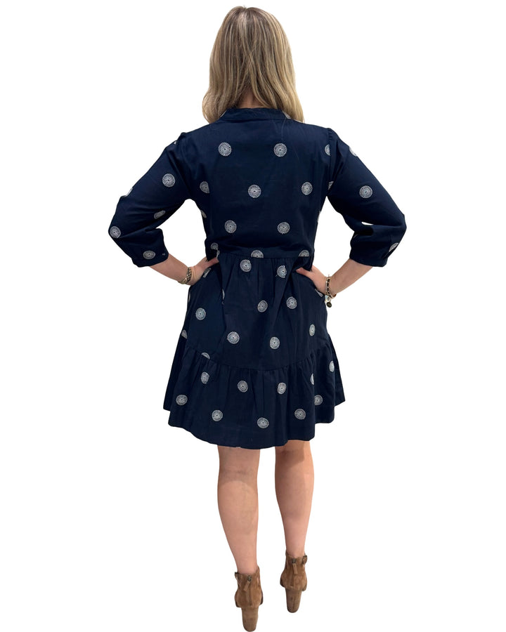 The Preston Navy White Embroidered Cotton Dress — view 4
