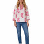 The Kelsea Embroidered Trim Top in Pink White Block Printed Lotus Floral