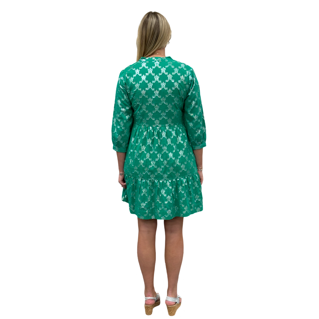 The Preston Metallic Dress in Jade Green and Silver — view 5
